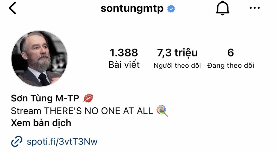 Sơn Tùng M-TP thay ảnh đại diện trên trang Instagram cá nhân. Ảnh: Chụp màn hình