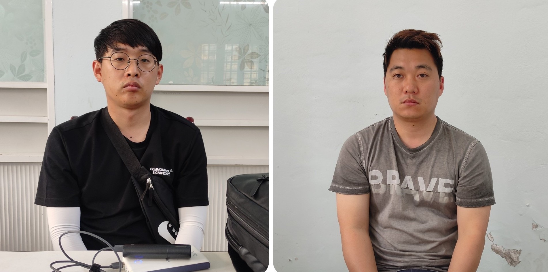 2 đối tượng Lee Eulsoo và Yang Jonghee tại Cơ quan điều tra. Ảnh: Công an cung cấp