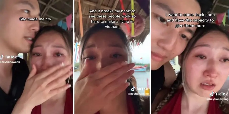 Nữ tiktoker bị chỉ trích vì clip khóc lóc khi du lịch Hội An. Ảnh: tiktok @heyfionawang