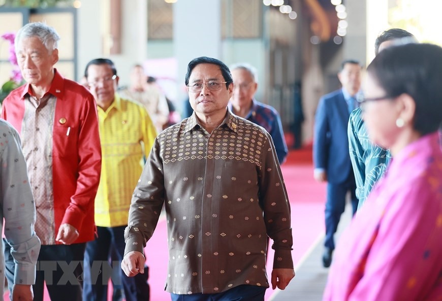 Thủ tướng Phạm Minh Chính tham dự Phiên họp hẹp Hội nghị cấp cao ASEAN 42, sáng 10.5.2023. Ảnh: TTXVN