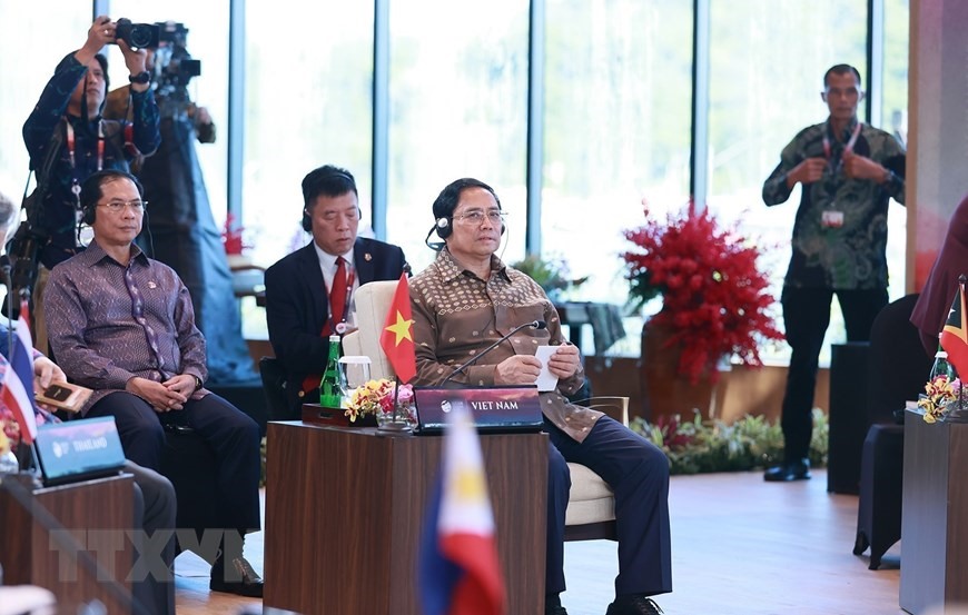 Thủ tướng Phạm Minh Chính tham dự Phiên họp hẹp Hội nghị cấp cao ASEAN 42, sáng 10.5.2023. Ảnh: TTXVN