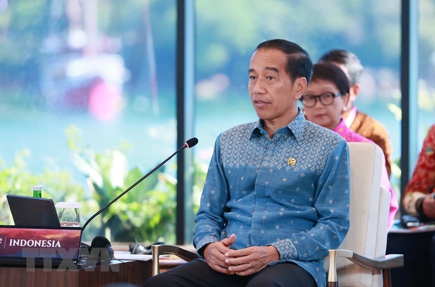 Tổng thống Indonesia Joko Widodo, Chủ tịch Hội nghị cấp cao ASEAN lần thứ 42 phát biểu tại phiên họp hẹp. Ảnh: TTXVN