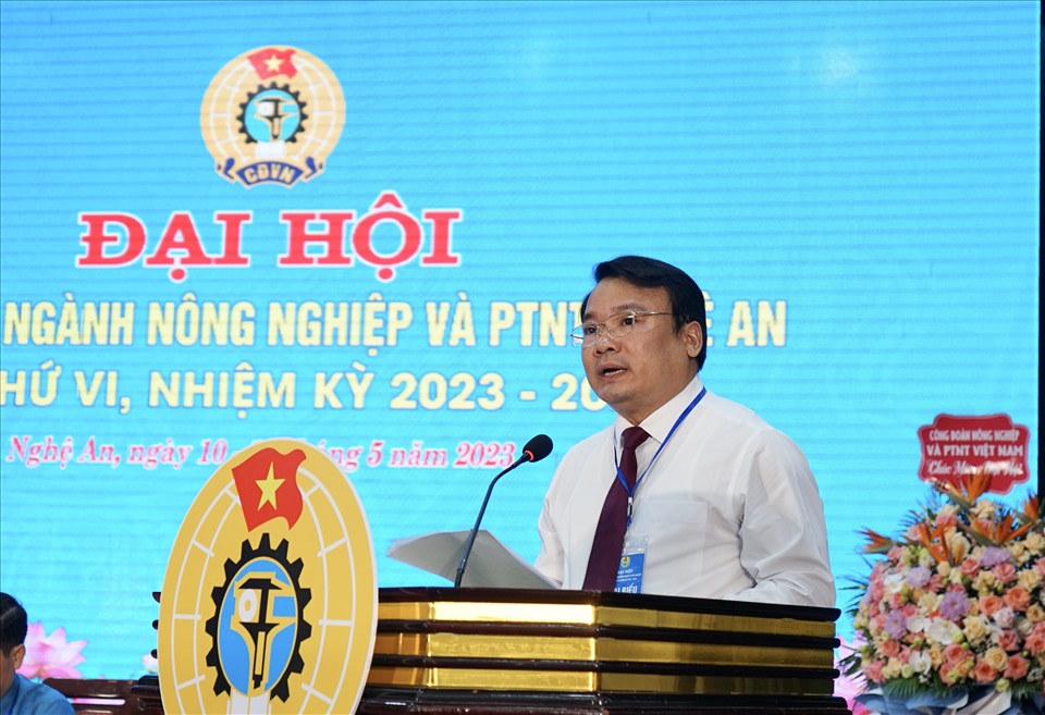 Đồng chí Phùng Thành Vinh - Giám đốc Sở Nông nghiệp và Phát triển nông thôn Nghệ An phát biểu tại đại hội. Ảnh: Quỳnh Trang