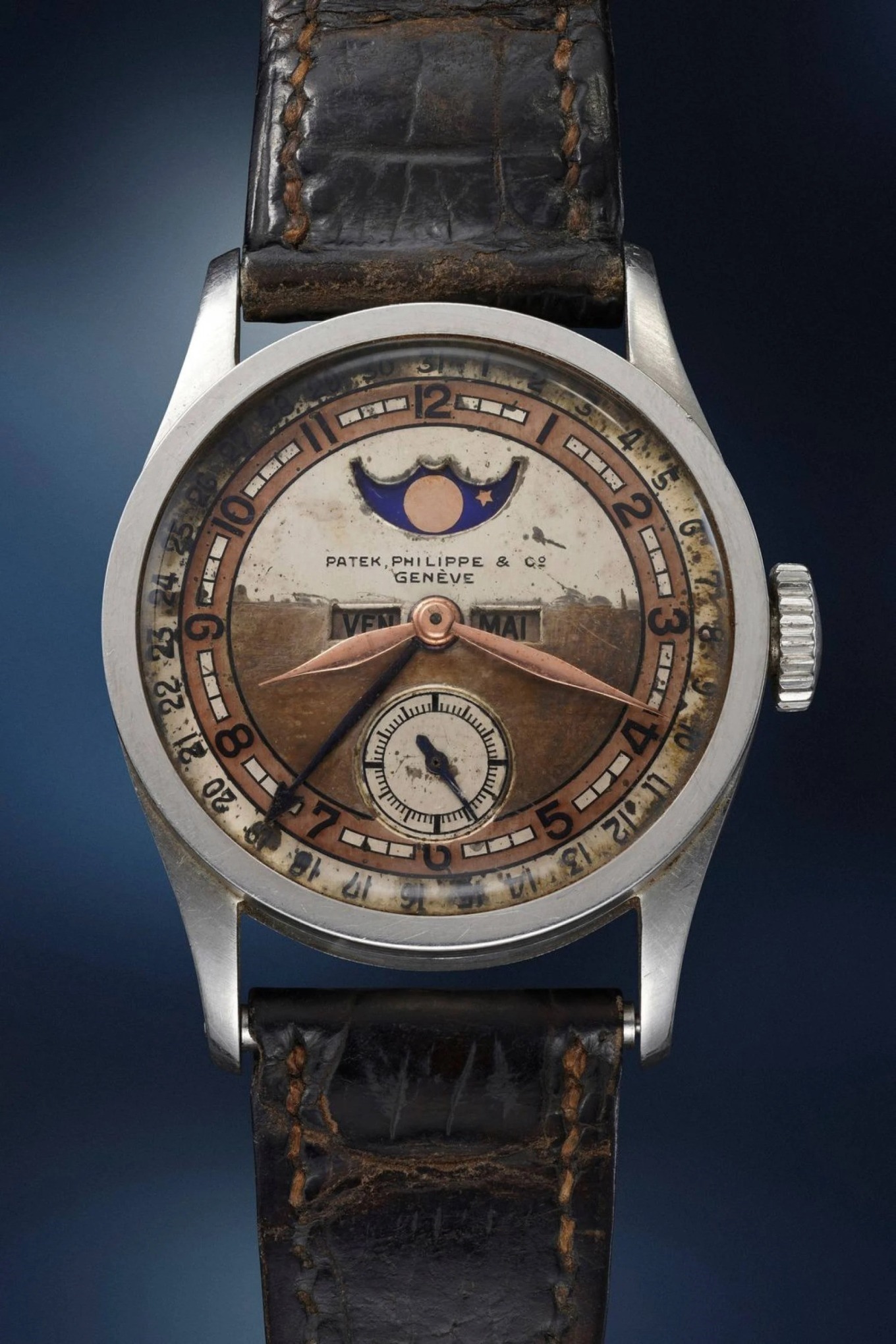 Chiếc đồng hồ Patek Philippe Reference 96 Quantieme Lune của vua Phổ Nghi. Ảnh: Philipps
