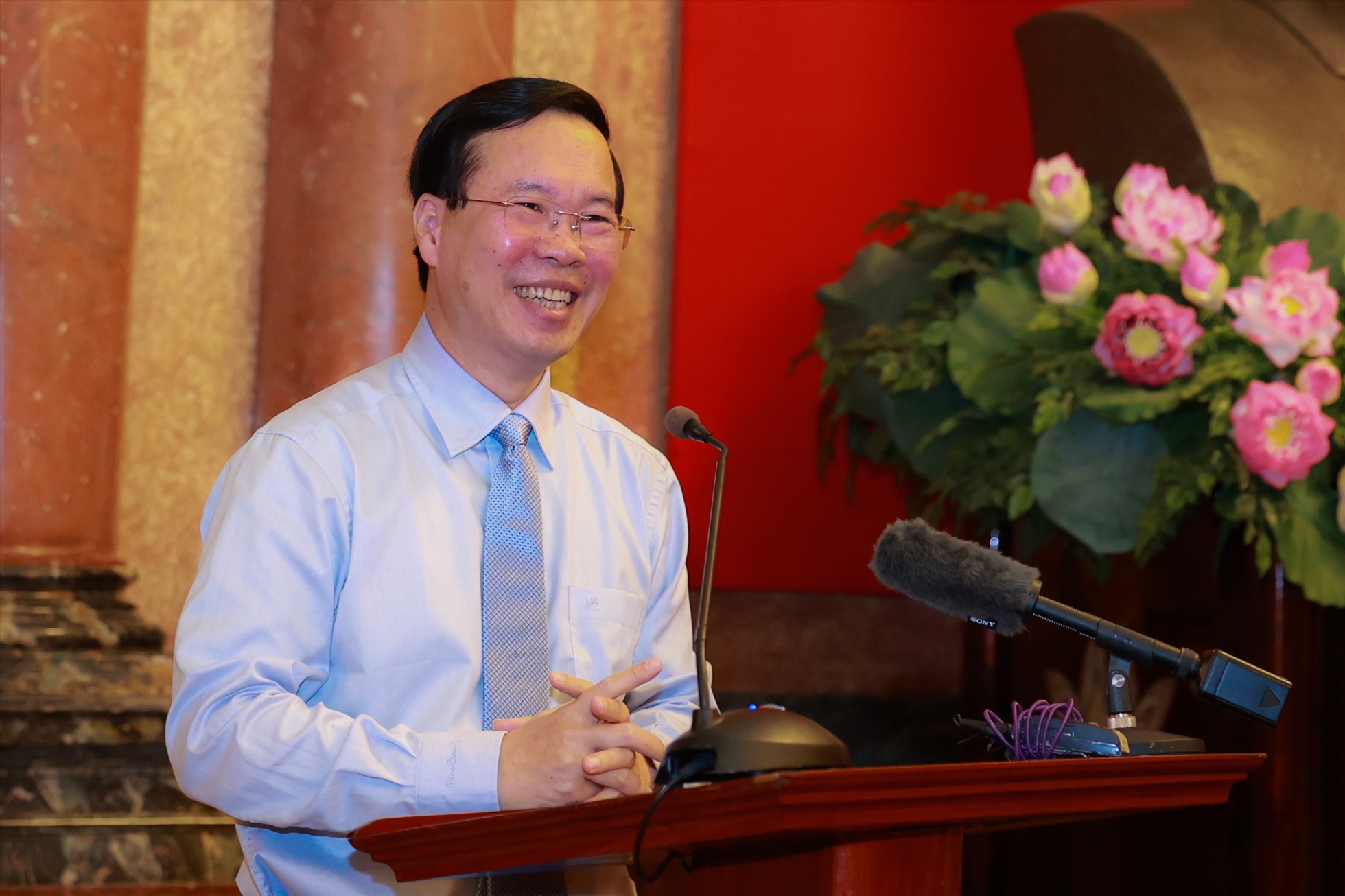 Chủ tịch nước Võ Văn Thưởng phát biểu tại buổi gặp mặt. Ảnh: Hải Nguyễn