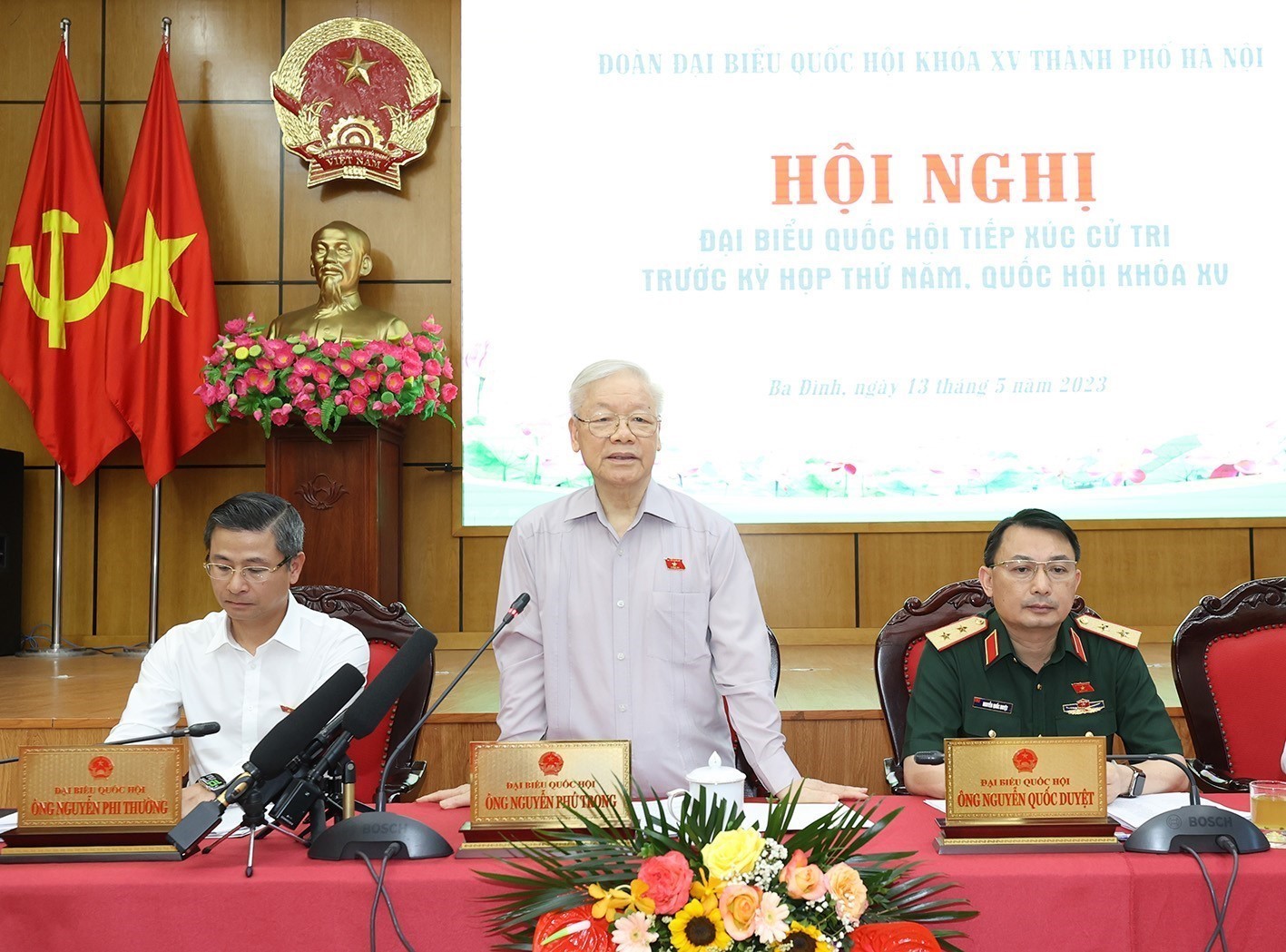 Tổng Bí thư Nguyễn Phú Trọng phát biểu tại Hội nghị tiếp xúc cử tri. Ảnh: TTXVN