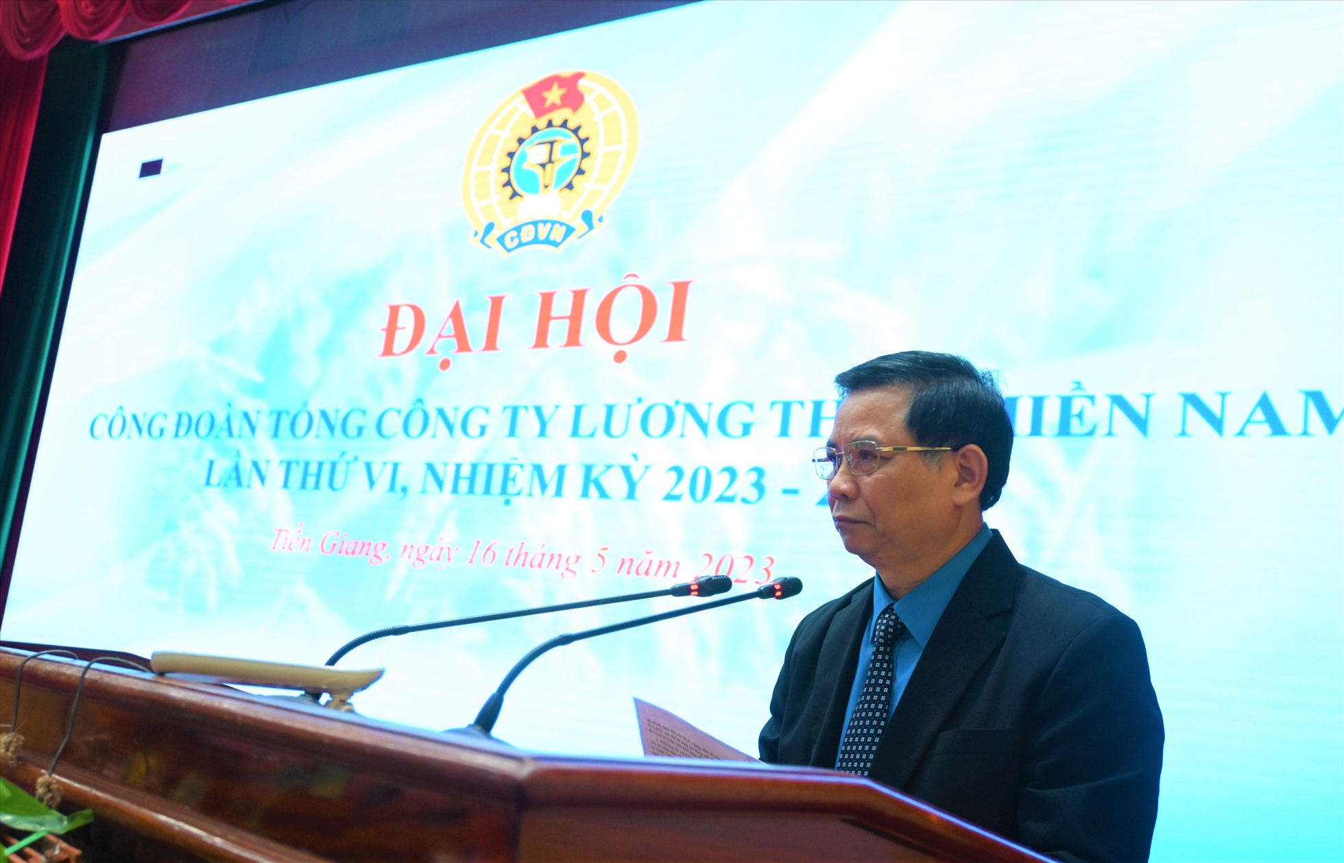 Chủ tịch Công đoàn Nông nghiệp và Phát triển nông thôn Việt Nam Vũ Xuân Thủy Phát biểu chỉ đạo tại đại hội. Ảnh: Thành Nhân