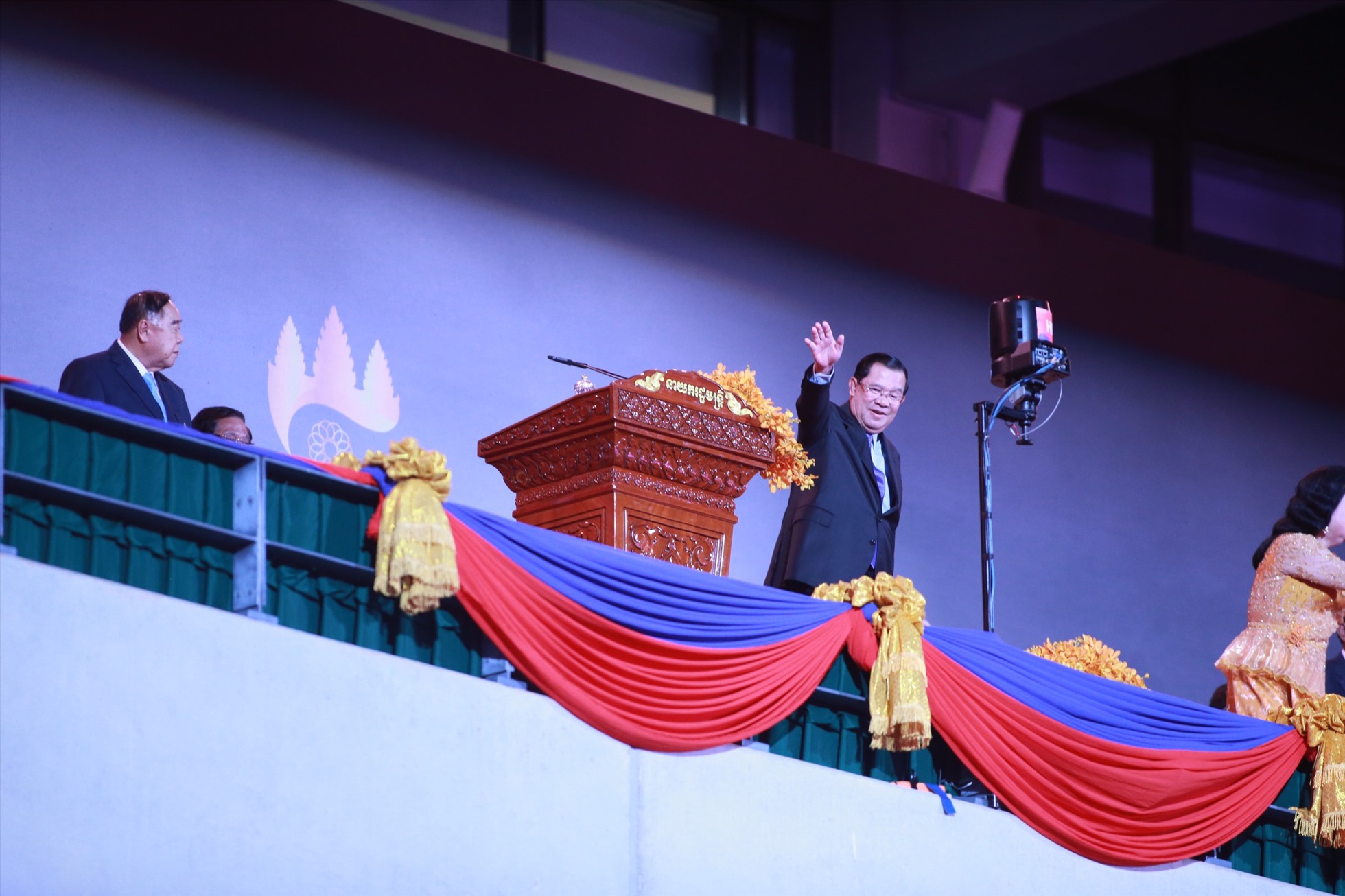 Thủ tướng Chính phủ Hoàng gia Campuchia, Samdech Techo Hun Sen, tham dự Lễ bế mạc. Ảnh: Quý Lượng