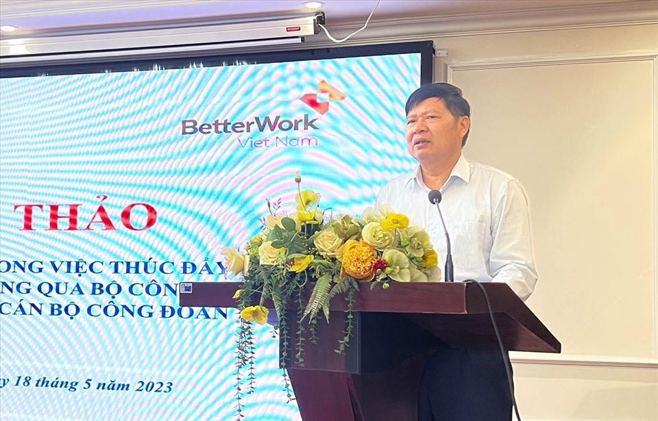 Phó Chủ tịch Tổng Liên đoàn Lao động Việt Nam Phan Văn Anh phát biểu tại hội thảo. Ảnh: Quách Du