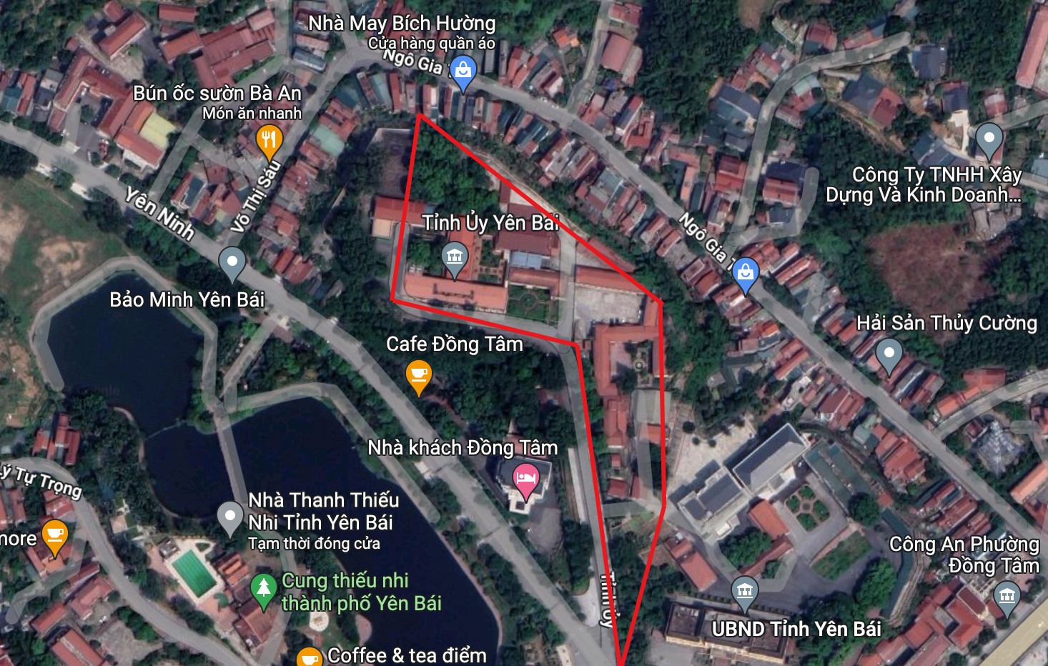 Vị trí trụ sở Tỉnh uỷ Yên Bái trên bản đồ Google Map.