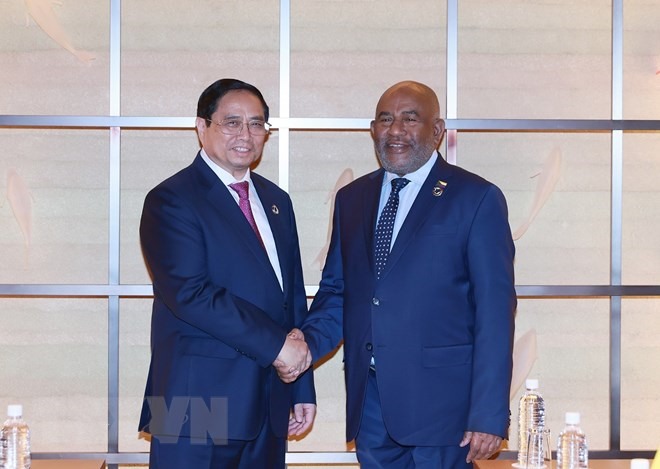 Thủ tướng Chính phủ Phạm Minh Chính và Tổng thống Liên bang Comoros Azali Assoumani. Ảnh: TTXVN