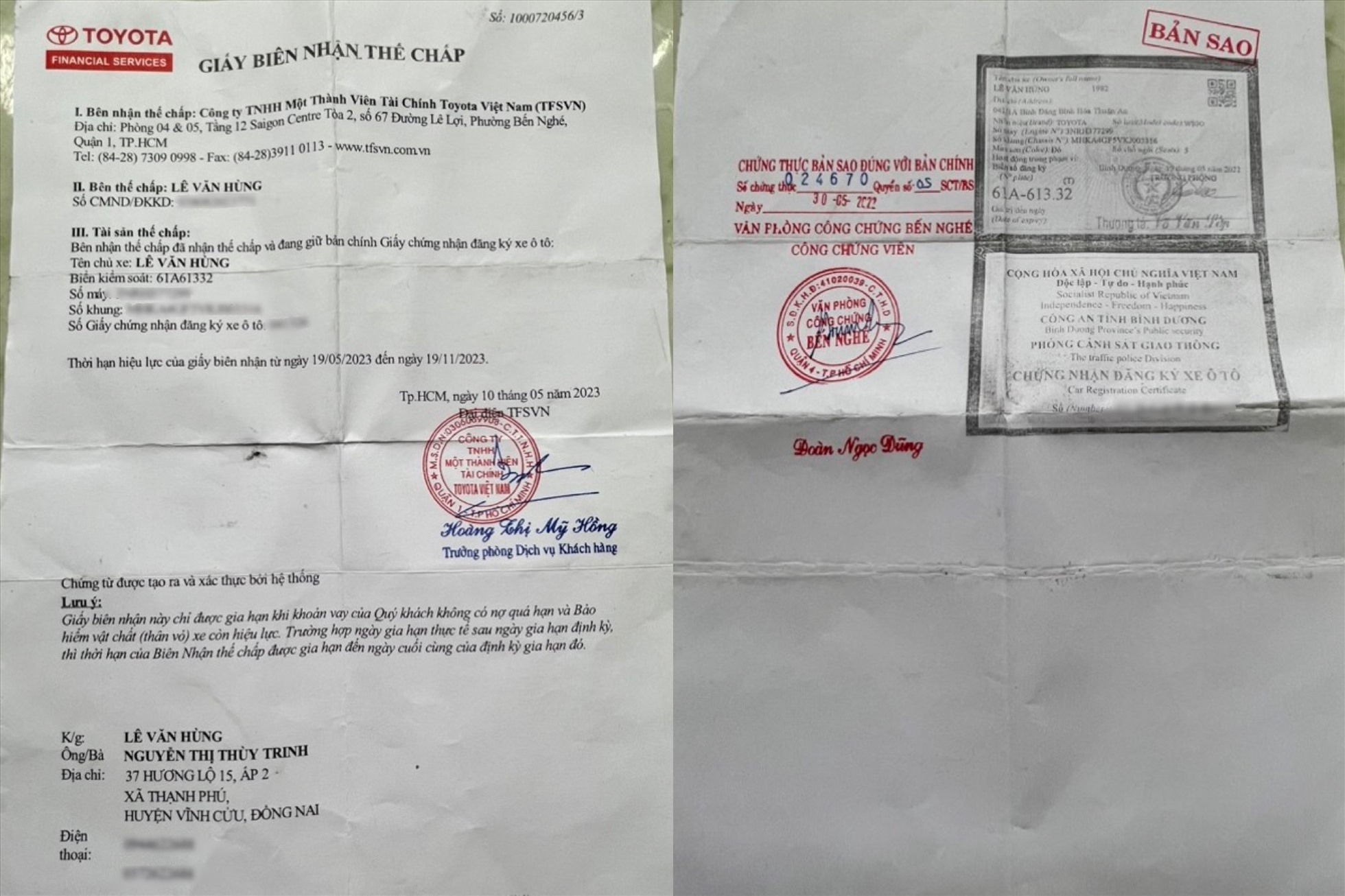 Hồ sơ giấy tờ xe ôtô mà anh Hùng mang theo khi đến trung tâm đăng kiểm. Ảnh: NVCC.