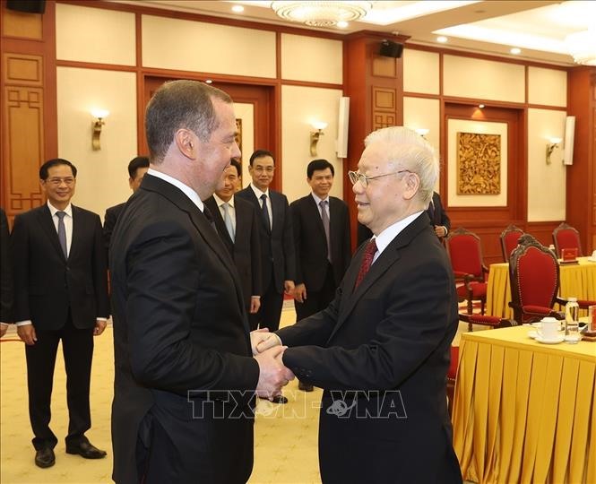 Chủ tịch Đảng Nước Nga Thống nhất, Phó Chủ tịch Hội đồng An ninh Liên bang Nga Dmitry Medvedev đang trong chuyến thăm chính thức Việt Nam. Ảnh: TTXVN