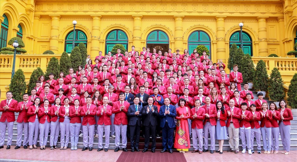 Đoàn Thể thao Việt Nam tại Phủ Chủ tịch. Ảnh: Bùi Lượng