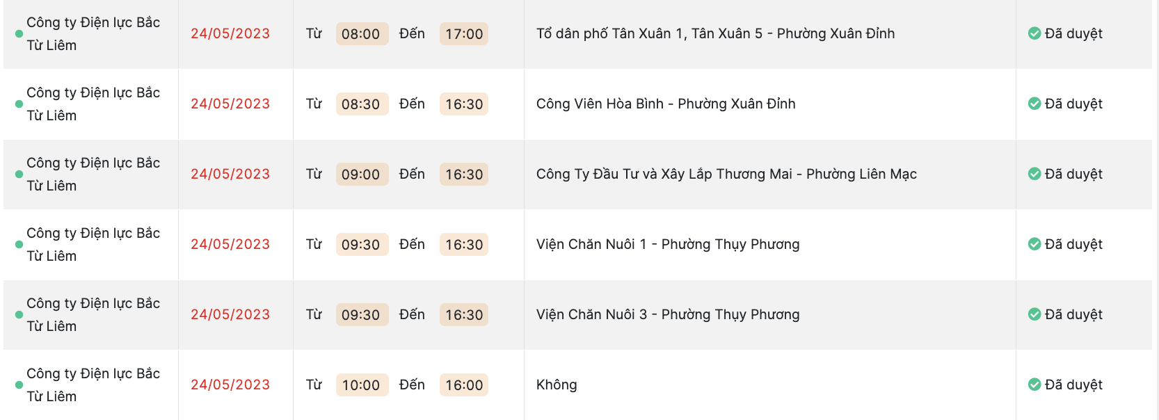 Lịch cắt điện tại Hà Nội ngày 23 và 24.5