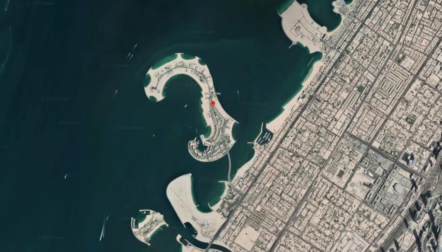 Đảo Jumeirah Bay có hình con cá ngựa. Ảnh: Google Earth