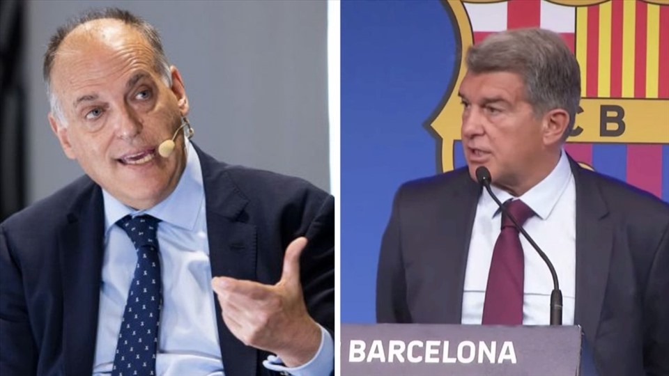 Chủ tịch La Liga Javier Tebas liên tục làm khó Barcelona.  Ảnh: AFP