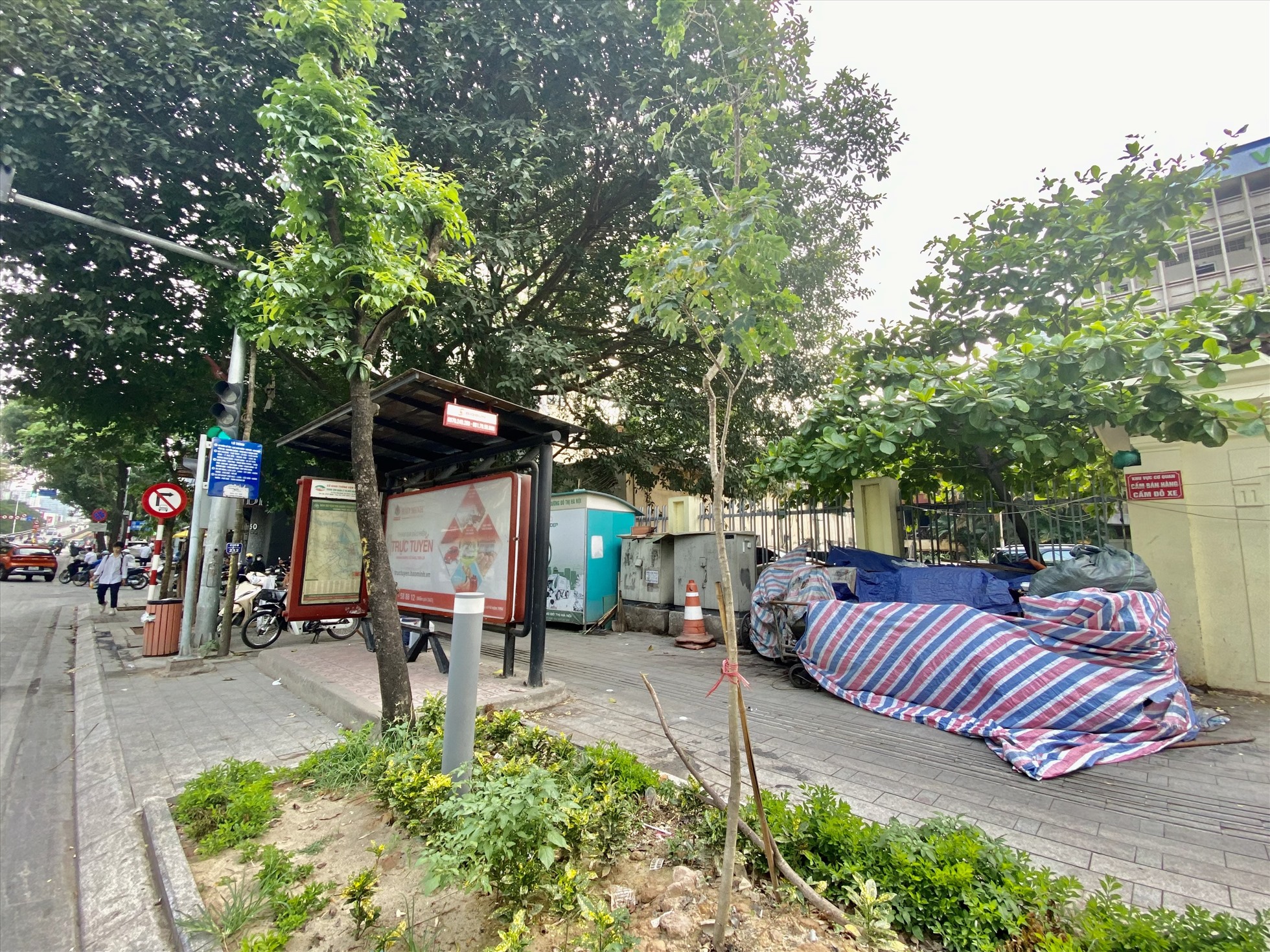 Nhà chờ xe buýt trên phố Láng Hạ thông thoáng, không bị hàng quán bức tử. Ảnh: Vĩnh Hoàng