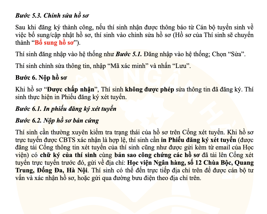 Hướng dẫn đăng ký xét tuyển sớm theo hình thức trực tuyến vào Học viện Ngân hàng. Ảnh: Nhà trường cung cấp