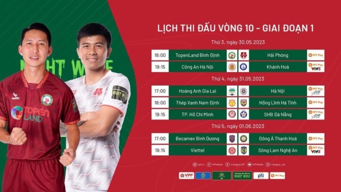 Lịch thi đấu vòng 10 Night Wolf V.League 2023. Ảnh: VPF