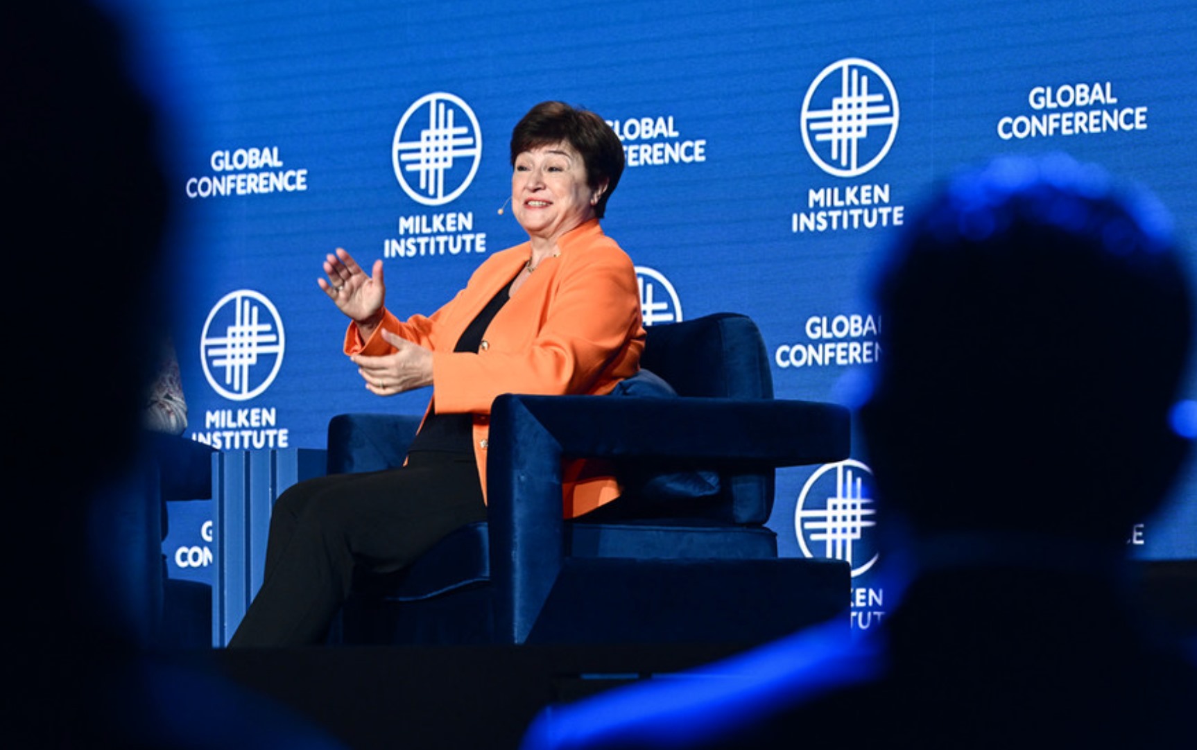 Tổng giám đốc IMF Kristalina Georgieva phát biểu tại Hội nghị toàn cầu của Viện Milken năm 2023 ở Beverly Hills, California, Mỹ, ngày 1.5. Ảnh: AFP