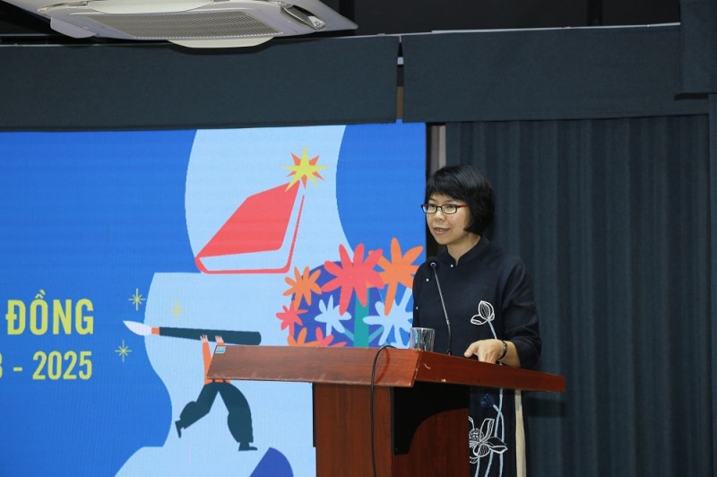 Phó Giám đốc, Tổng Biên tập NXB Kim Đồng - Vũ Thị Quỳnh Liên phát biểu tại buổi lễ. Ảnh: BTC