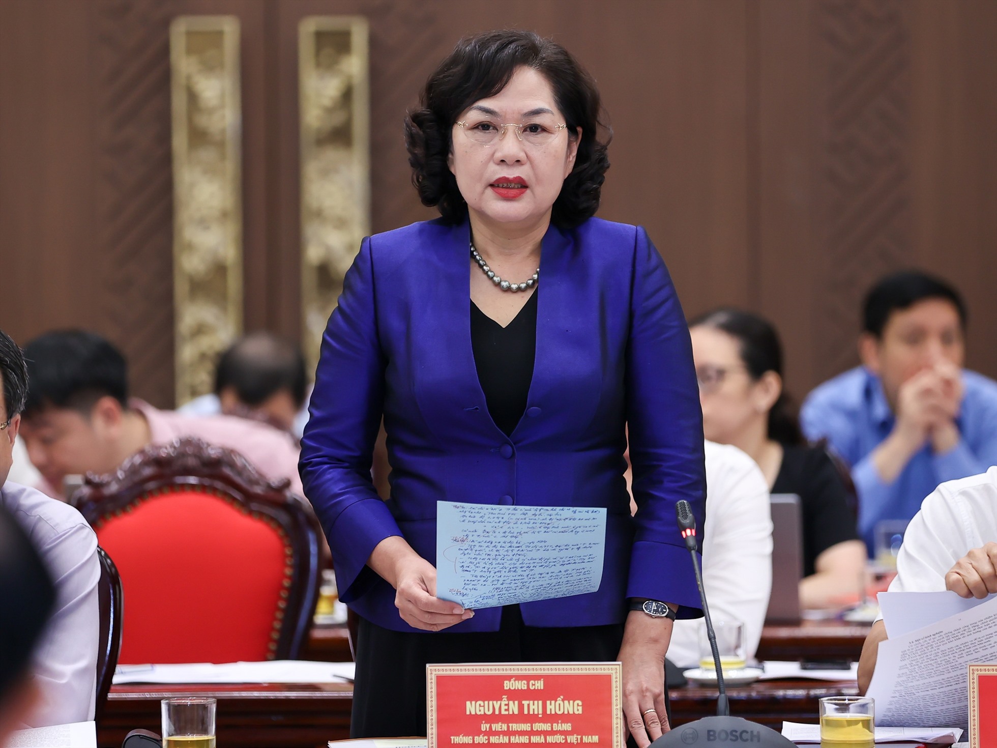 Thống đốc Ngân hàng Nhà nước Nguyễn Thị Hồng phát biểu. Ảnh: VGP