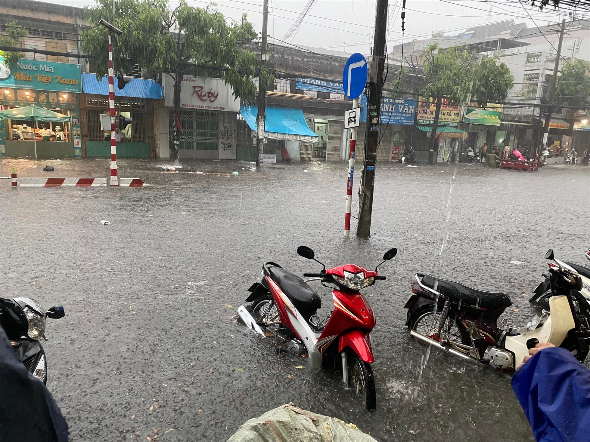 Biên Hoà ngập sâu trong cơn mưa đầu tiên sau thời tiết nắng nóng kéo dài. Ảnh: Hà Anh Chiến