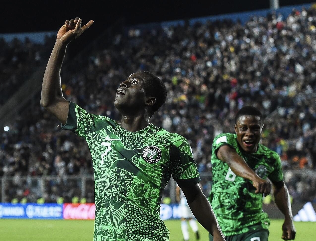 U20 Nigeria ghi bàn ấn định chiến thắng 2-0 trước U20 Argentina ở phút 90+1. Ảnh: FIFA