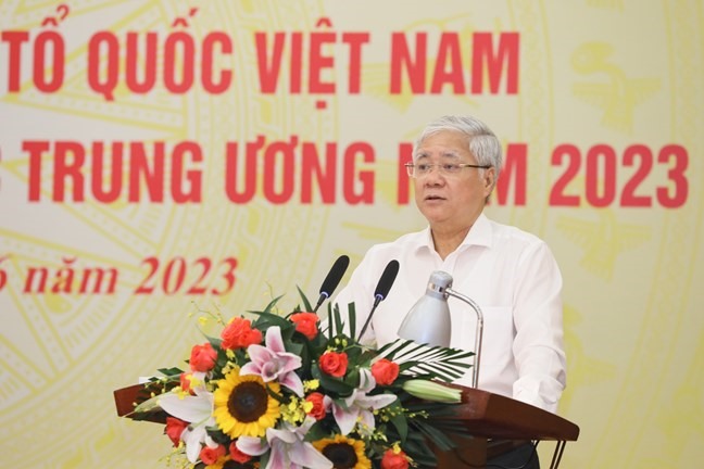Chủ tịch Ủy ban Trung ương MTTQ Việt Nam Đỗ Văn Chiến phát biểu. Ảnh: Phạm Đông