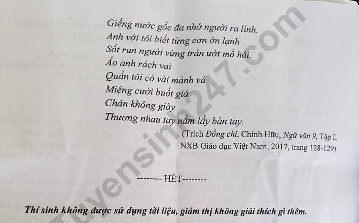 Đề thi tuyển sinh lớp 10 môn Văn tỉnh Kiên Giang 2023. Ảnh: Tuyensinh247