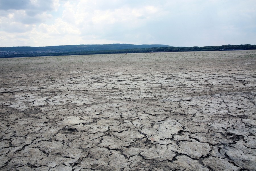 Lòng sông Danube khô cạn ở Teleorman, Romania, ngày 7.8.2022. Ảnh: Xinhua