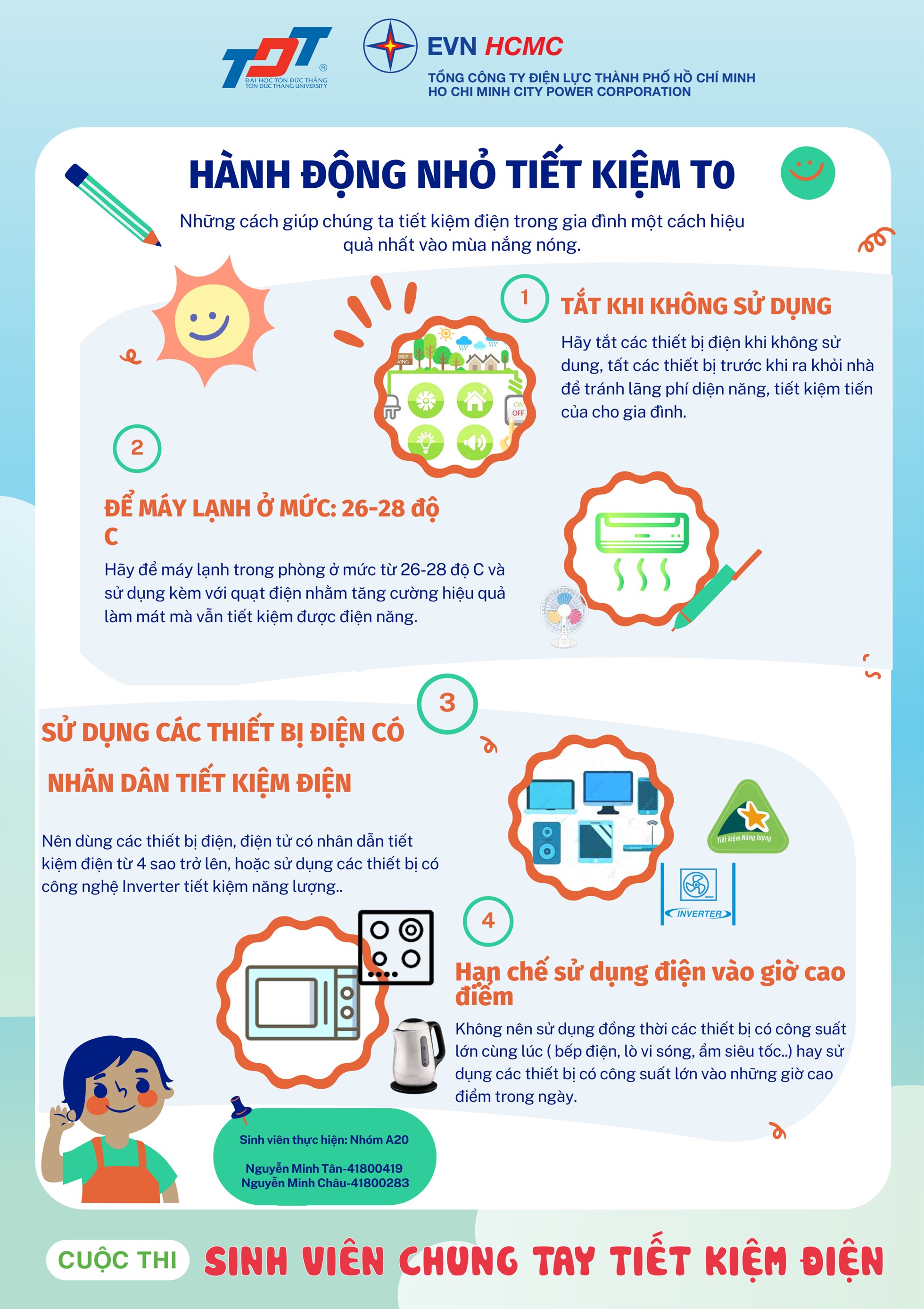 Infographic truyền thông tiết kiệm điện của sinh viên Trường Đại học Tôn Đức Thắng. Ảnh: EVNHCMC cung cấp