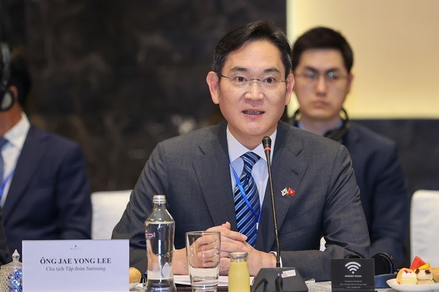 Chủ tịch Tập đoàn Samsung Lee Jae-yong phát biểu tại diễn đàn kinh tế Việt Nam - Hàn Quốc. Ảnh: VGP/Nhật Bắc