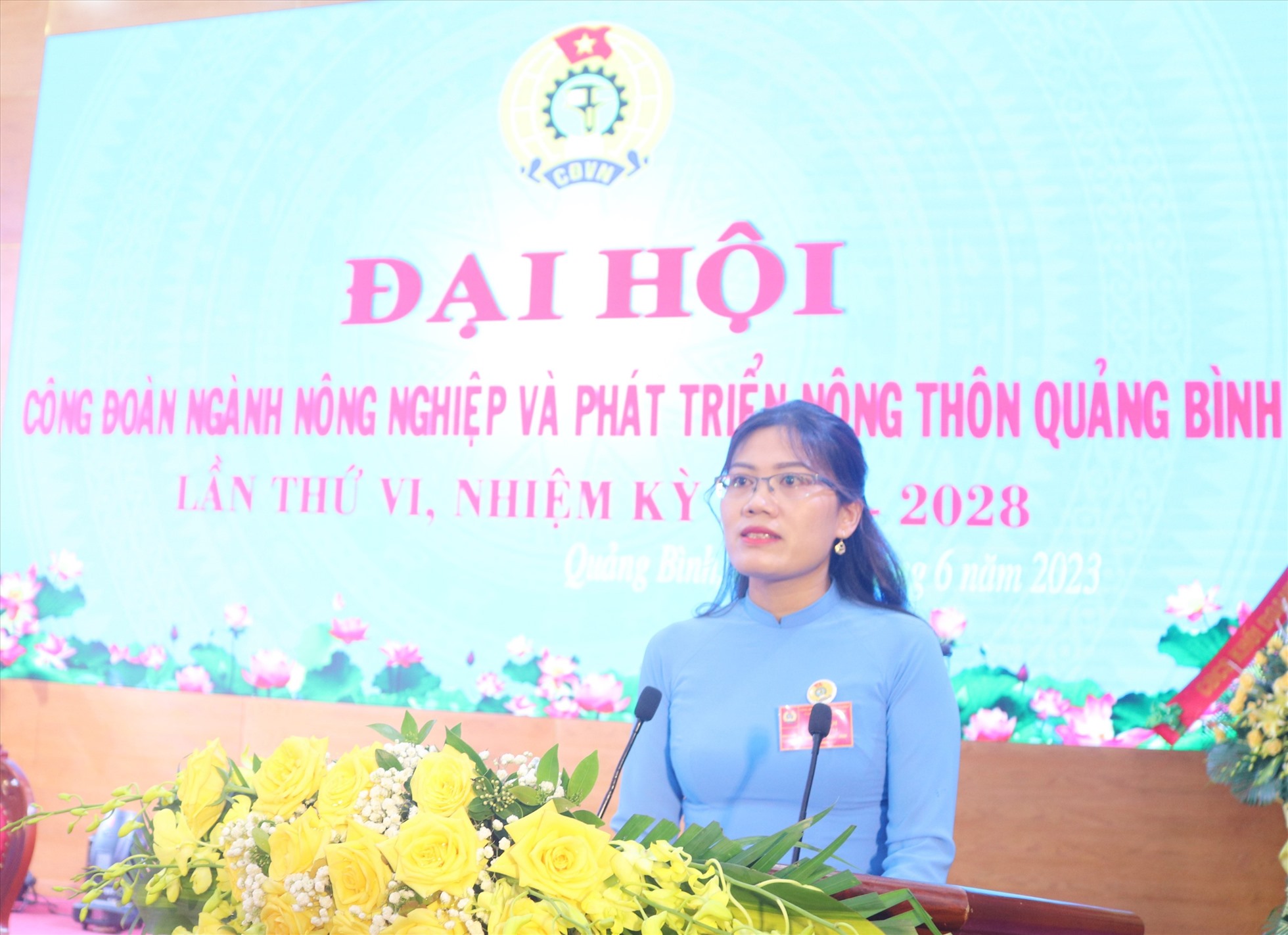 Bà Trần Thị Thanh Huyền tái cử chức danh Chủ tịch Công đoàn ngành NN&PTNT Quảng Bình khóa mới. Ảnh: Lê Phi Long