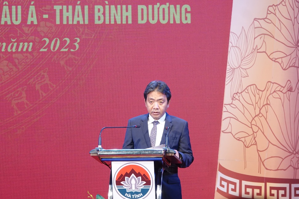 Thứ trưởng Bộ Văn hóa, Thể thao và Du lịch Hoàng Đạo Cương phát biểu tại buổi lễ. Ảnh: Trần Tuấn.