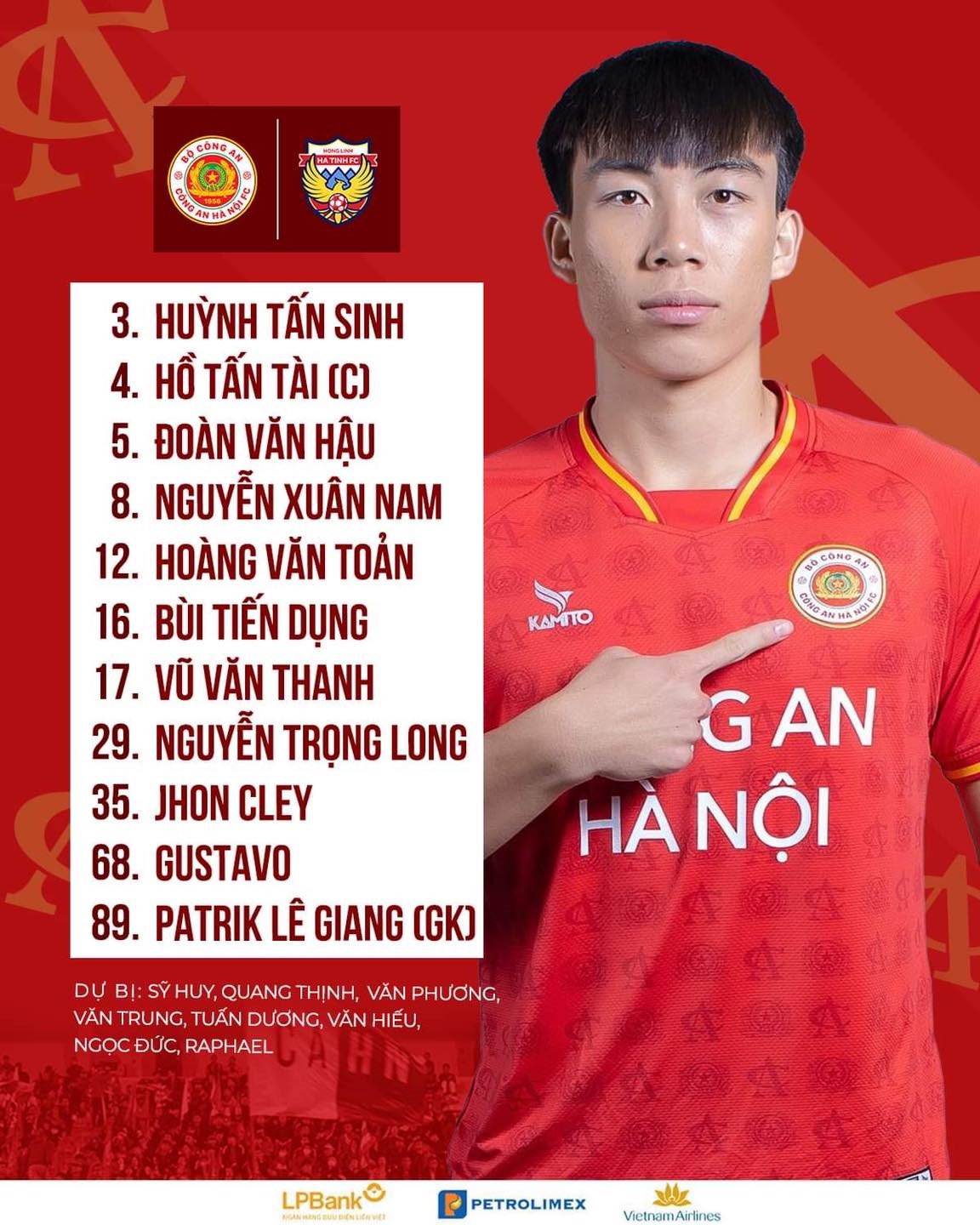Danh sách đăng kí thi đấu của Công an Hà Nội. Ảnh: CAHN FC