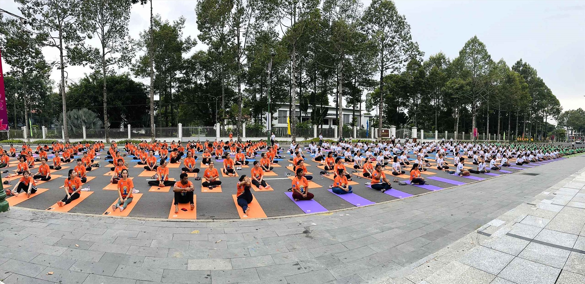 Quang cảnh 500 người tham gia đồng diễn tại sự kiện Ngày Quốc têa Yoga lần thứ 9 tại Đồng Tháp. Ảnh: Ban tổ chức cung cấp