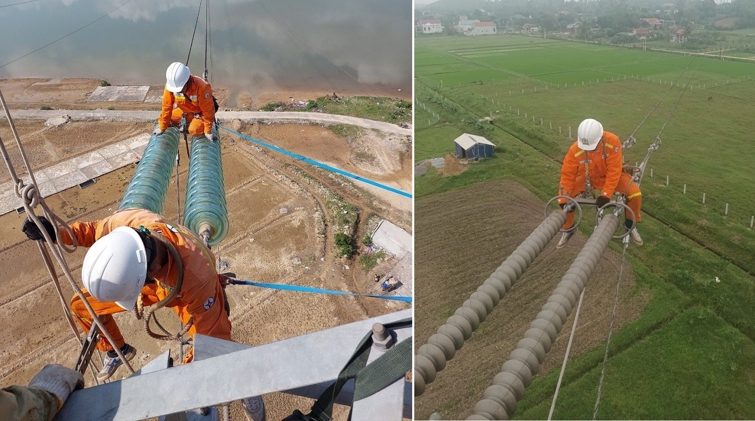 Những người lính truyền tải luôn đối diện với những khó khăn, rủi ro khi làm việc. Ảnh: Hồng Thiệu