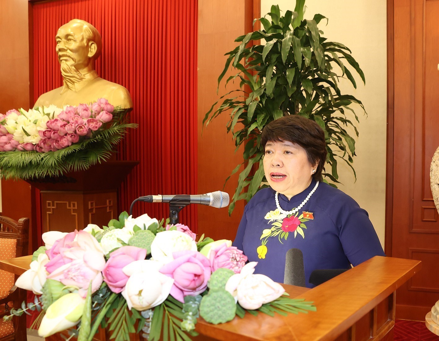 Chủ nhiệm Uỷ ban Xã hội Nguyễn Thuý Anh phát biểu tại buổi gặp mặt. Ảnh: TTXVN