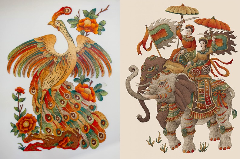 Bức tranh Hai Bà Trưng và Thiên hạ thái bình của họa sĩ Nguyễn Xuân Lam. Ảnh: Website Nguyễn Xuân Lam