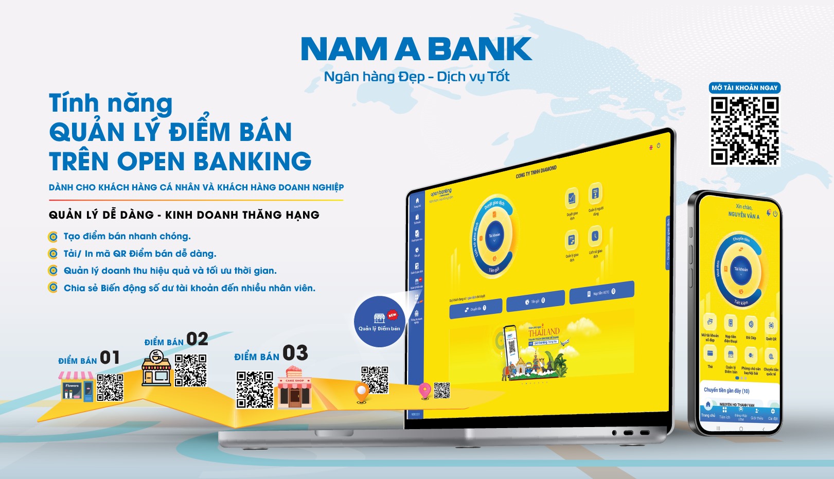 Nam A Bank triển khai tính năng Quản lý điểm bán trên Open Banking