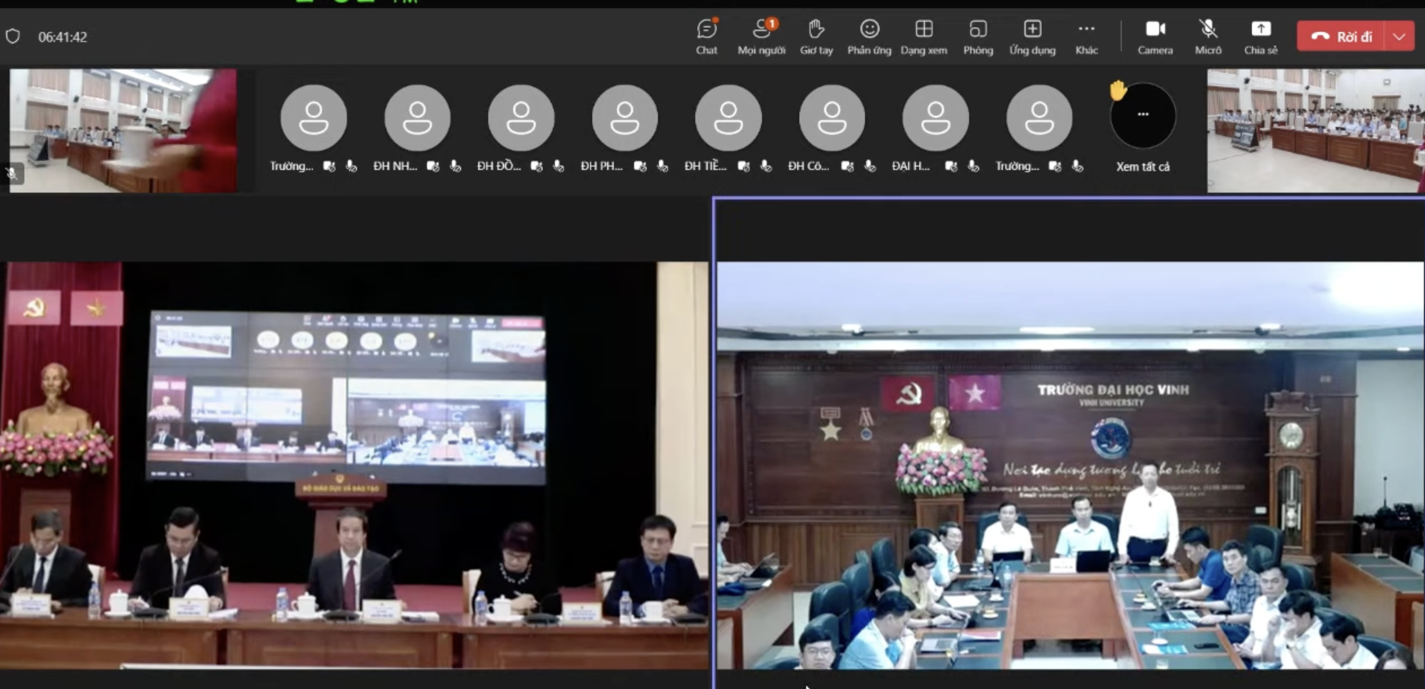 Thầy Đinh Ngọc Thắng, giảng viên Trường Đại học Vinh đề cập đến vấn đề đạo đức nhà giáo tại buổi gặp gỡ với người đứng đầu ngành giáo dục chiều ngày 15.8. Ảnh chụp màn hình