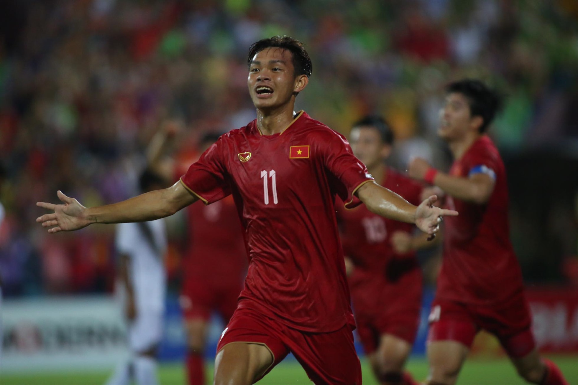 Bùi Vĩ Hào ghi bàn thắng mở tỉ số cho U23 Việt Nam ở phút 84. Ảnh: Ngọc Anh