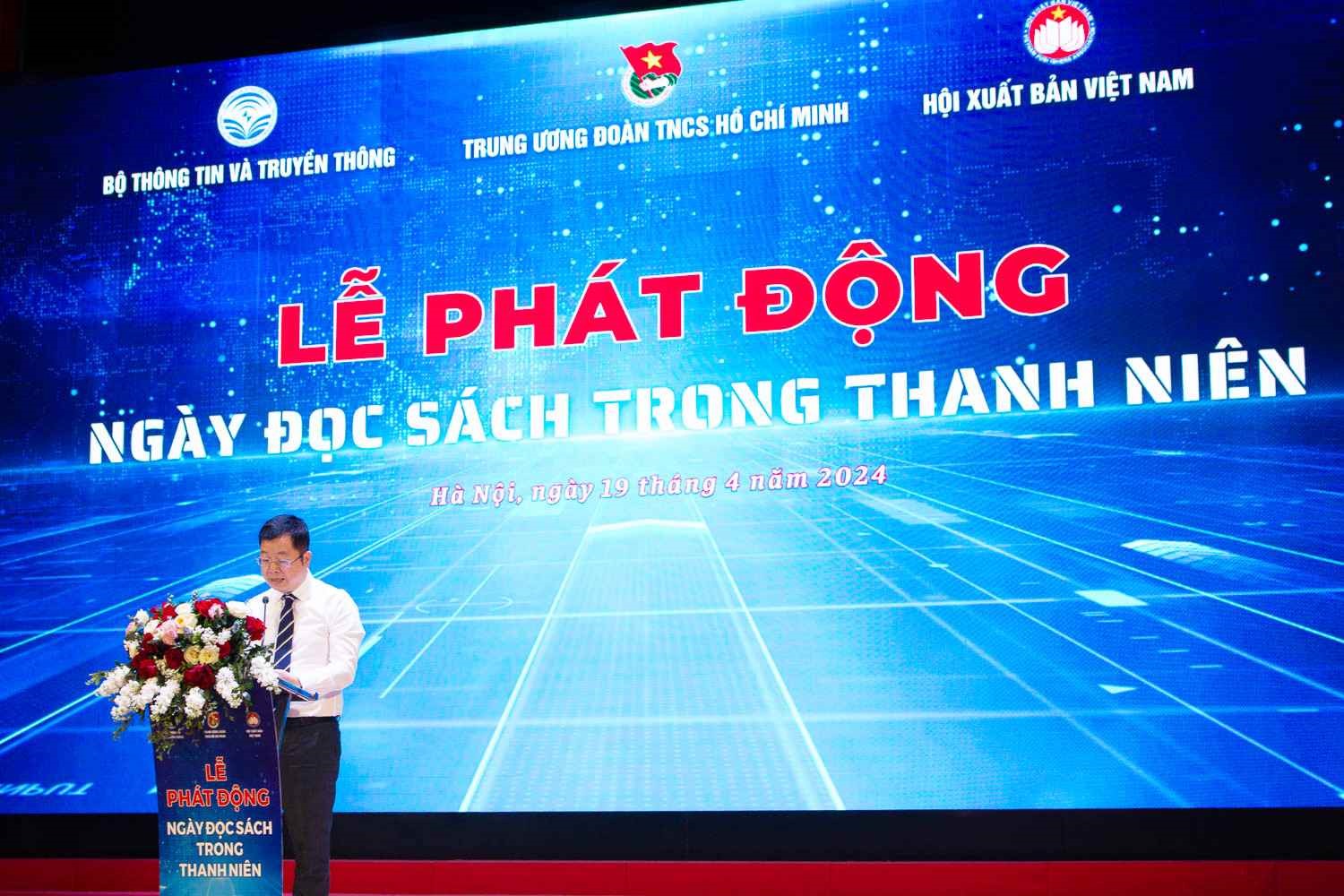 Thứ trưởng Bộ Thông tin và Truyền thông Nguyễn Thanh Lâm phát biểu tại lễ phát động. Ảnh: Uyên Nhi