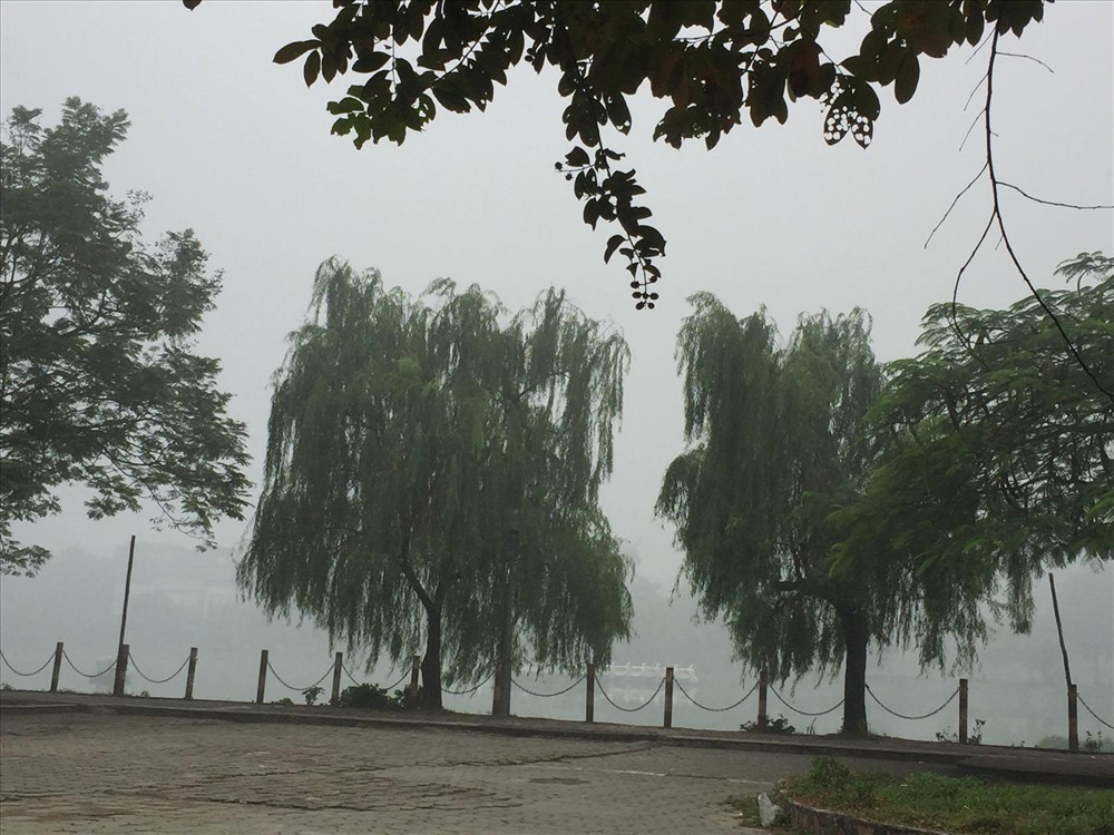 Hồ Văn Quán (Hà Đông) bị sương mù che kín, xuất hiện mờ ảo.