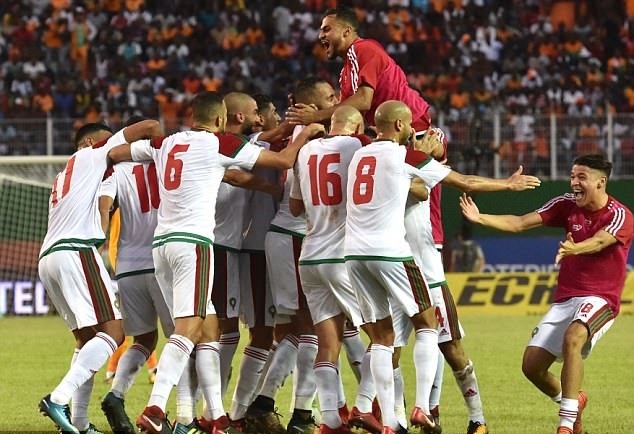 Niềm vui của ĐT Morocco sau khi giành vé tới VCK World Cup 2018. Ảnh: Getty Images.