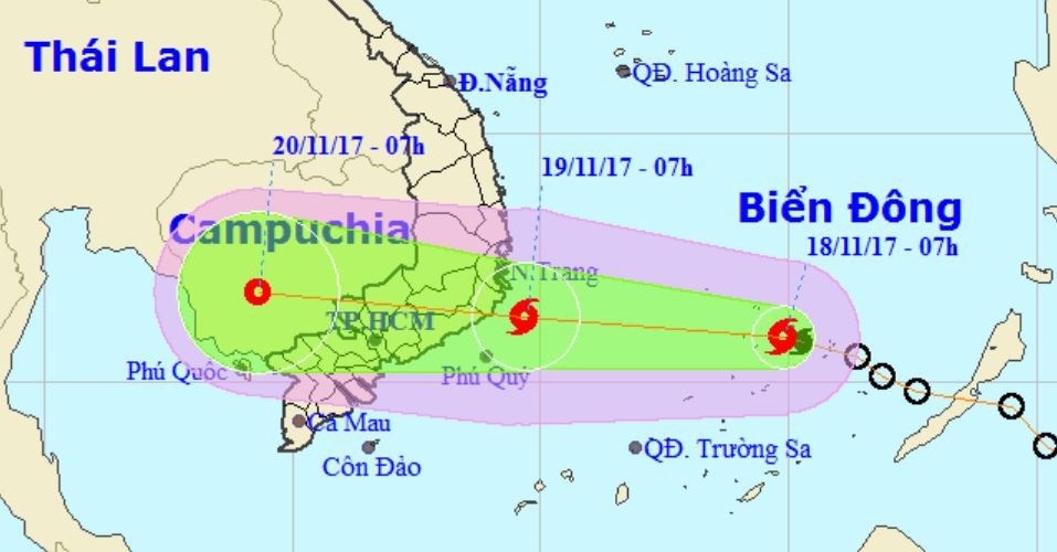 Vị trí và đường đi của bão số 14 - Ảnh: Trung tâm dự báo khí tượng thủy văn trung ương.