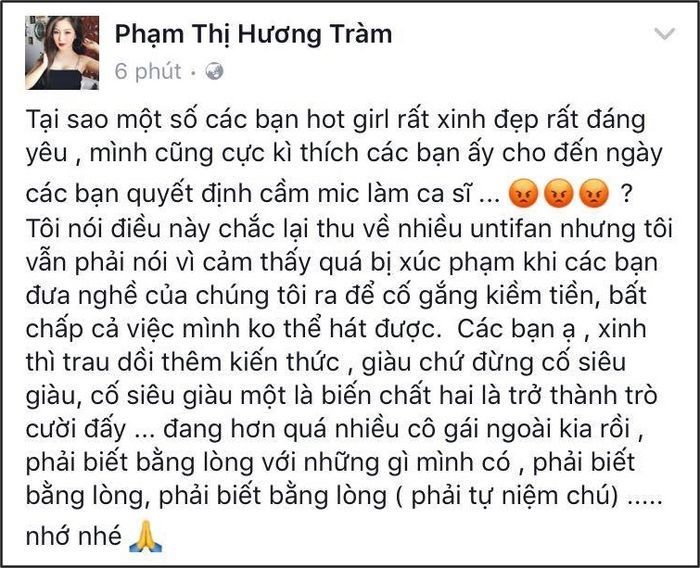 Mặc dù không nói ra là ai nhưng ai cũng biết người Hương Tràm đang hướng tới chính là Chi Pu