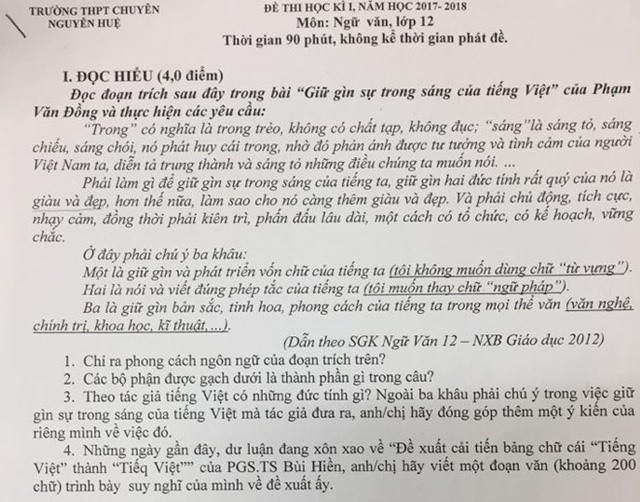 Hai trường THPT yêu cầu học sinh trình bày quan điểm về đề xuất cải tiến chữ viết của PGS-TS Bùi Hiền.
